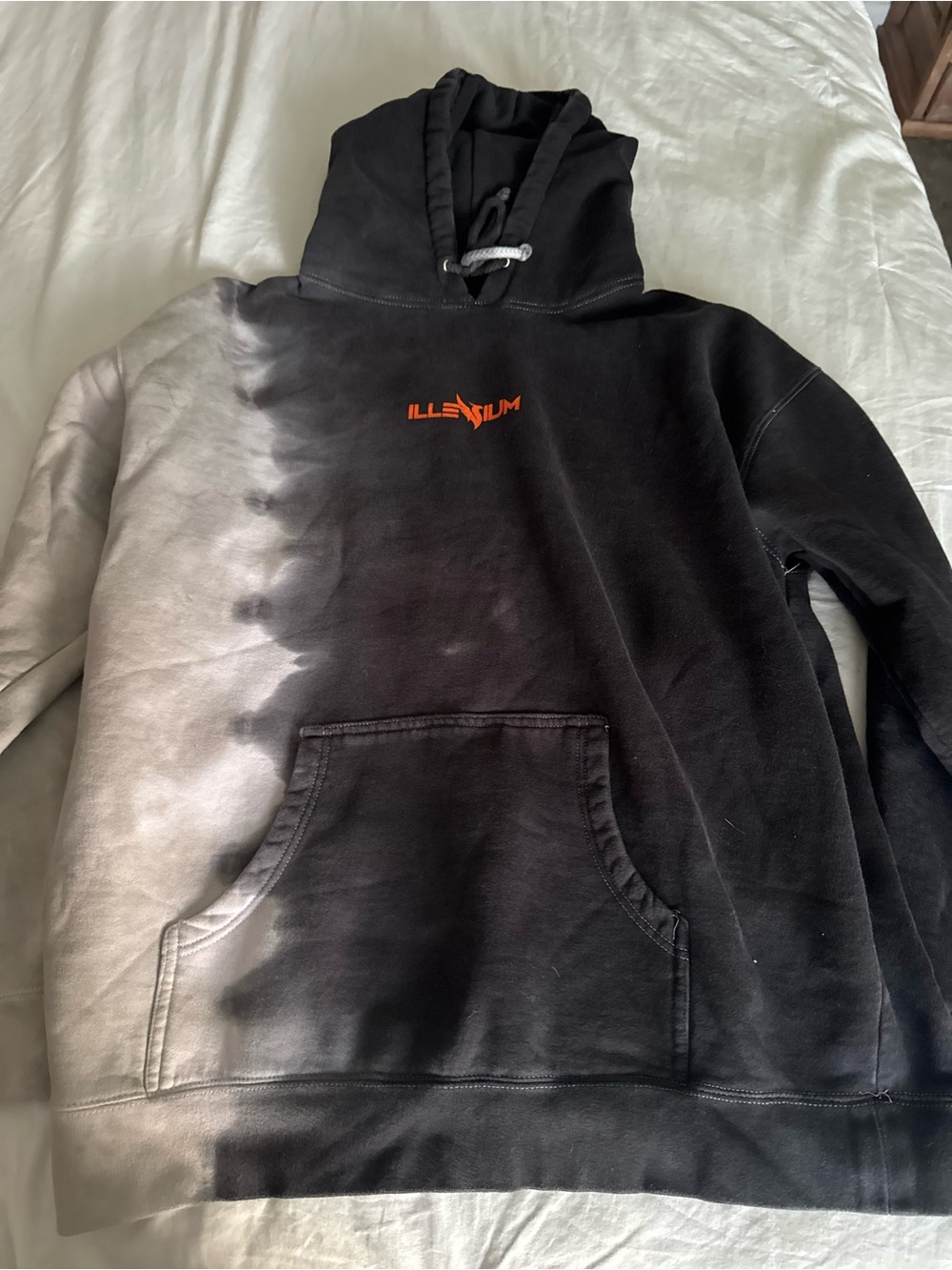 Tie-Dye Crewneck Hoodie with Orange Logo - Black & Gray